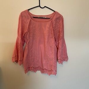 Soft Surroundings dusty rose swing embroidered top size S